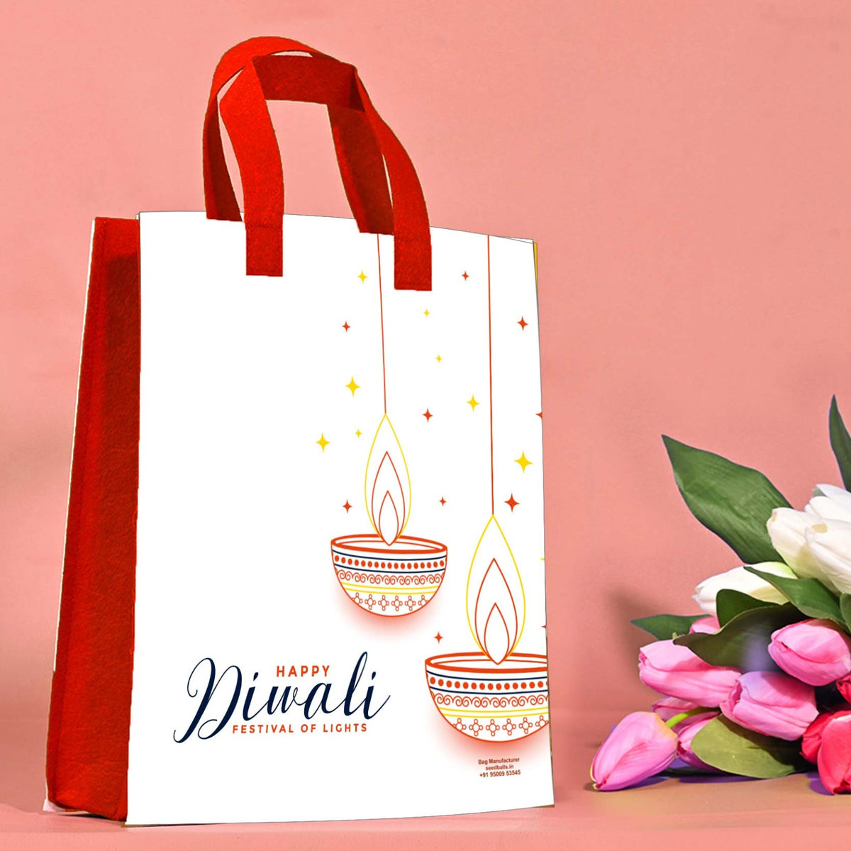 Eco-Friendly Diwali Return Gift Bags Custom Printed Tote from Recycled PET Bottles Add Brand Logo Design for Festive Corporate Gifting