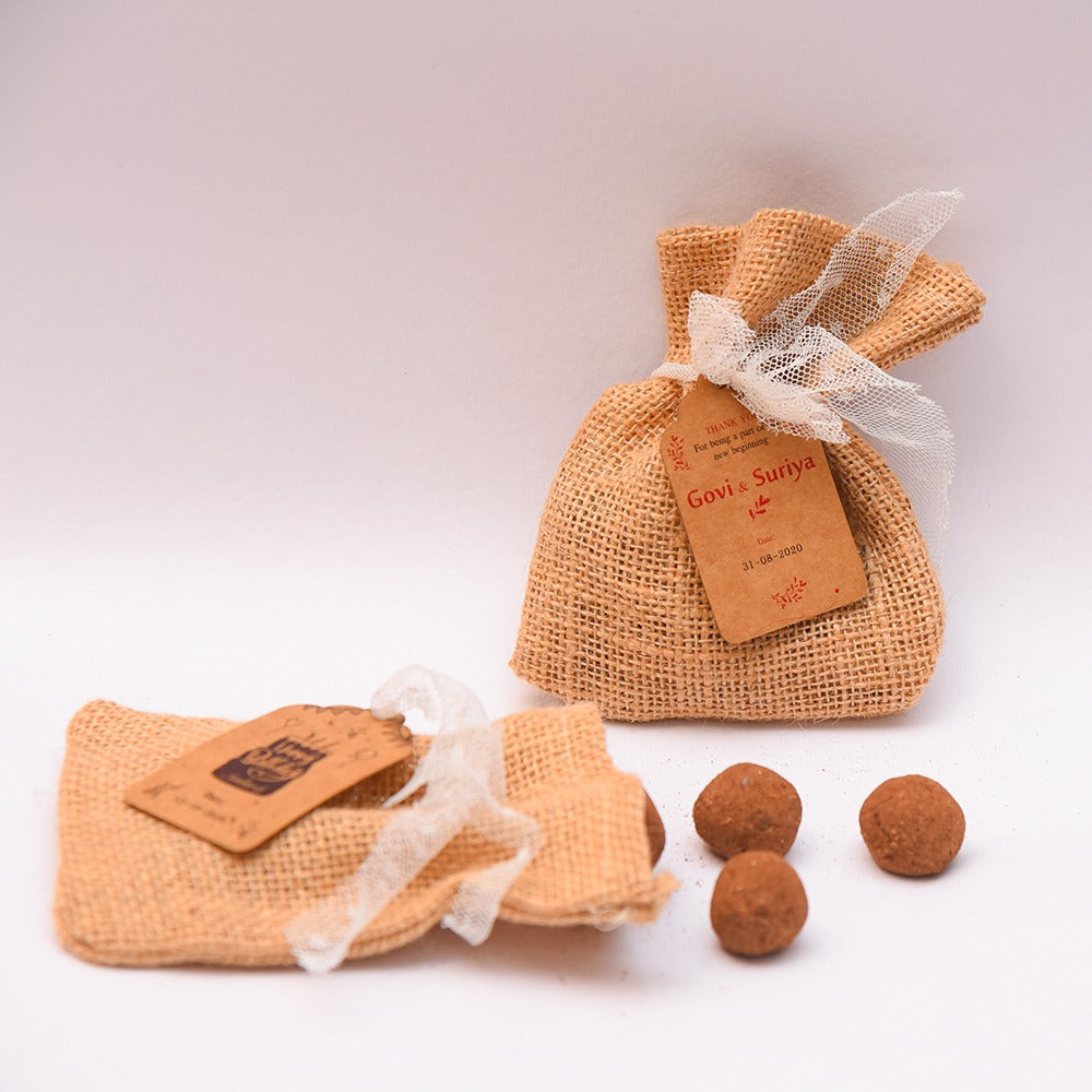 Customize Your Return Gift, Pack of 4 Seed balls with Jute Bag - Custom Prints tag