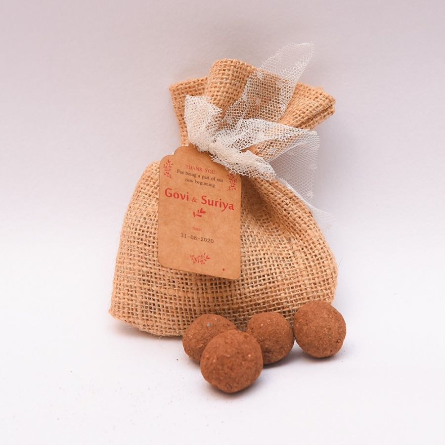 Customize Your Return Gift, Pack of 4 Seed balls with Jute Bag - Custom Prints tag