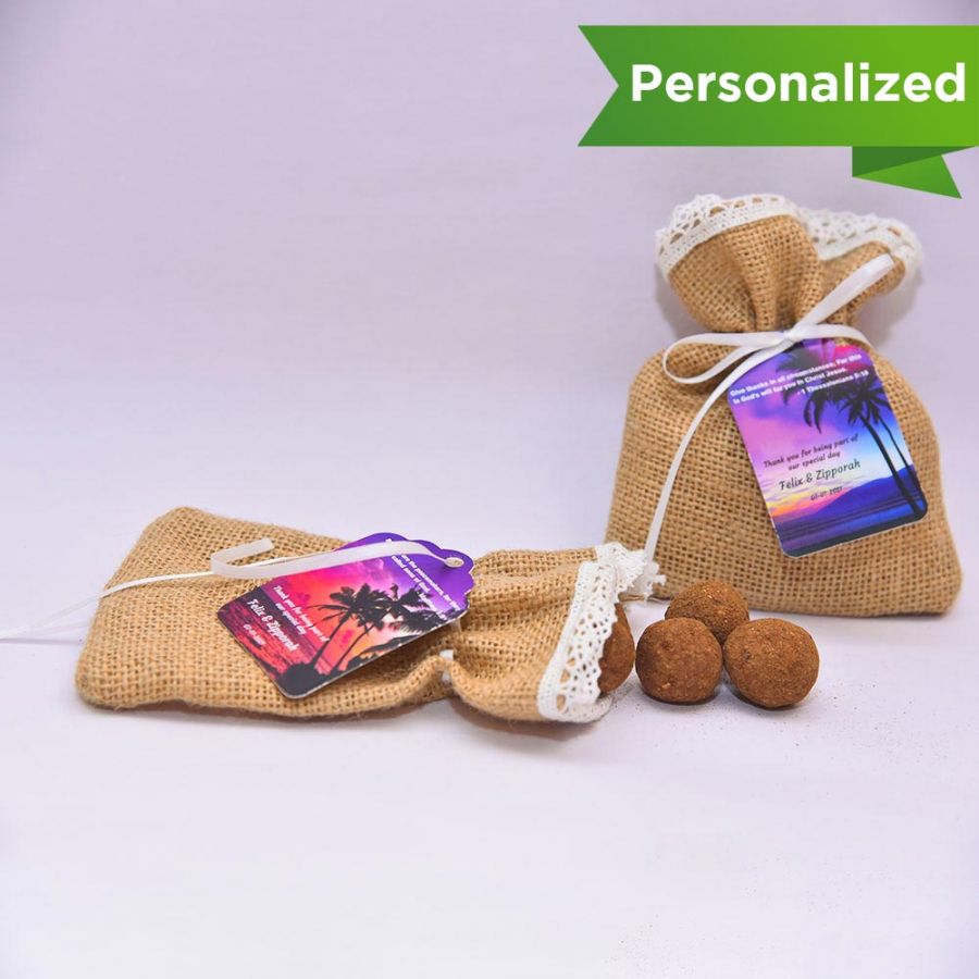 Customize Your Return Gift, Pack of 4 Seed balls with Designer Jute Bag - Custom Prints tag
