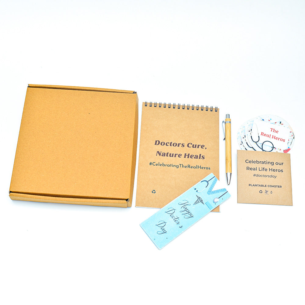 Includes Notepad, Bamboo Pen, Plantable Bookmark & Coasters, Custom Branding Pharma Gift for Medical Professionals