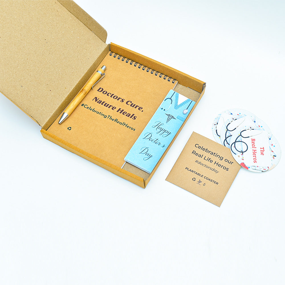 Includes Notepad, Bamboo Pen, Plantable Bookmark & Coasters, Custom Branding Pharma Gift for Medical Professionals