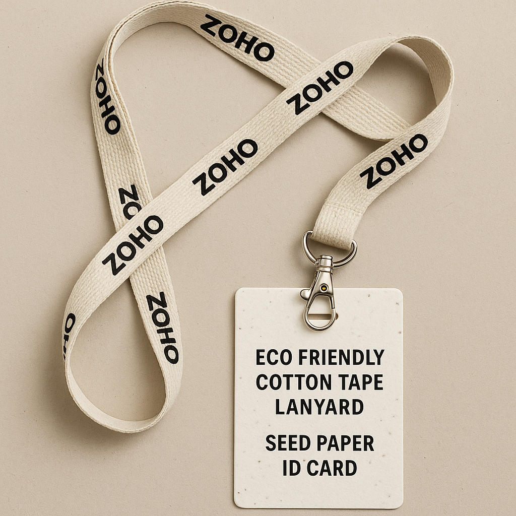 Eco-Friendly Custom Cotton Lanyard with Logo & Personalized Plantable Seed Paper ID Card – Perfect for Corporate Events