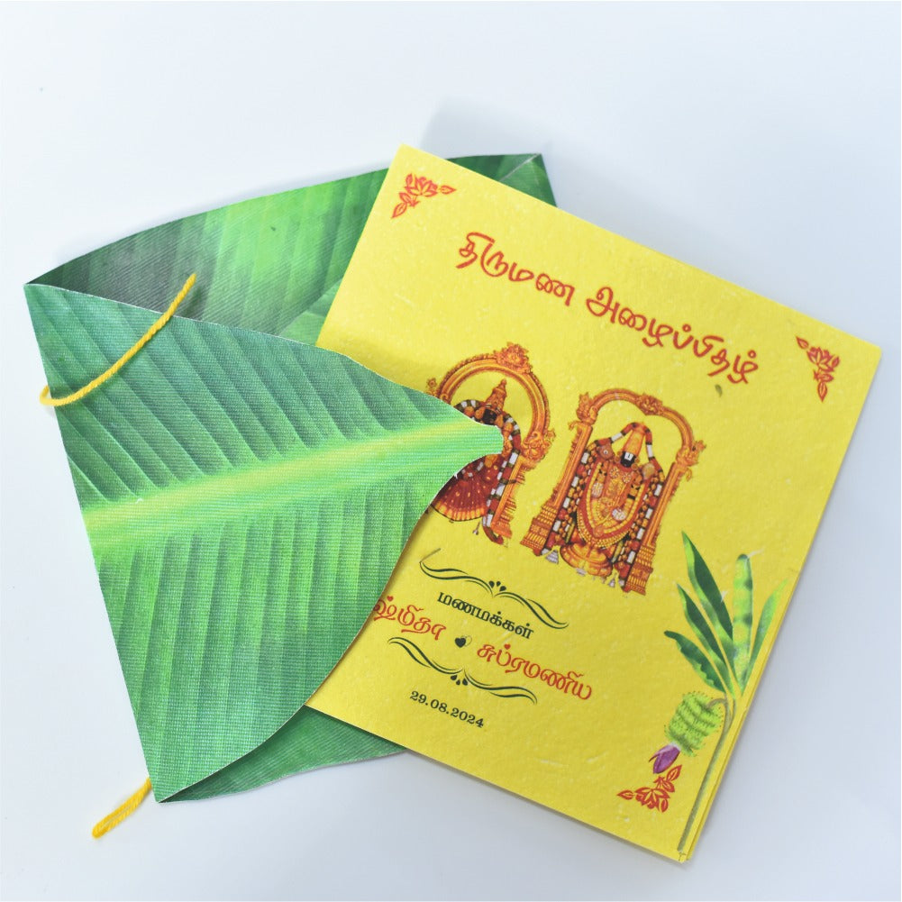 Plantable Seed Paper Invitation card with banana Leaf Style