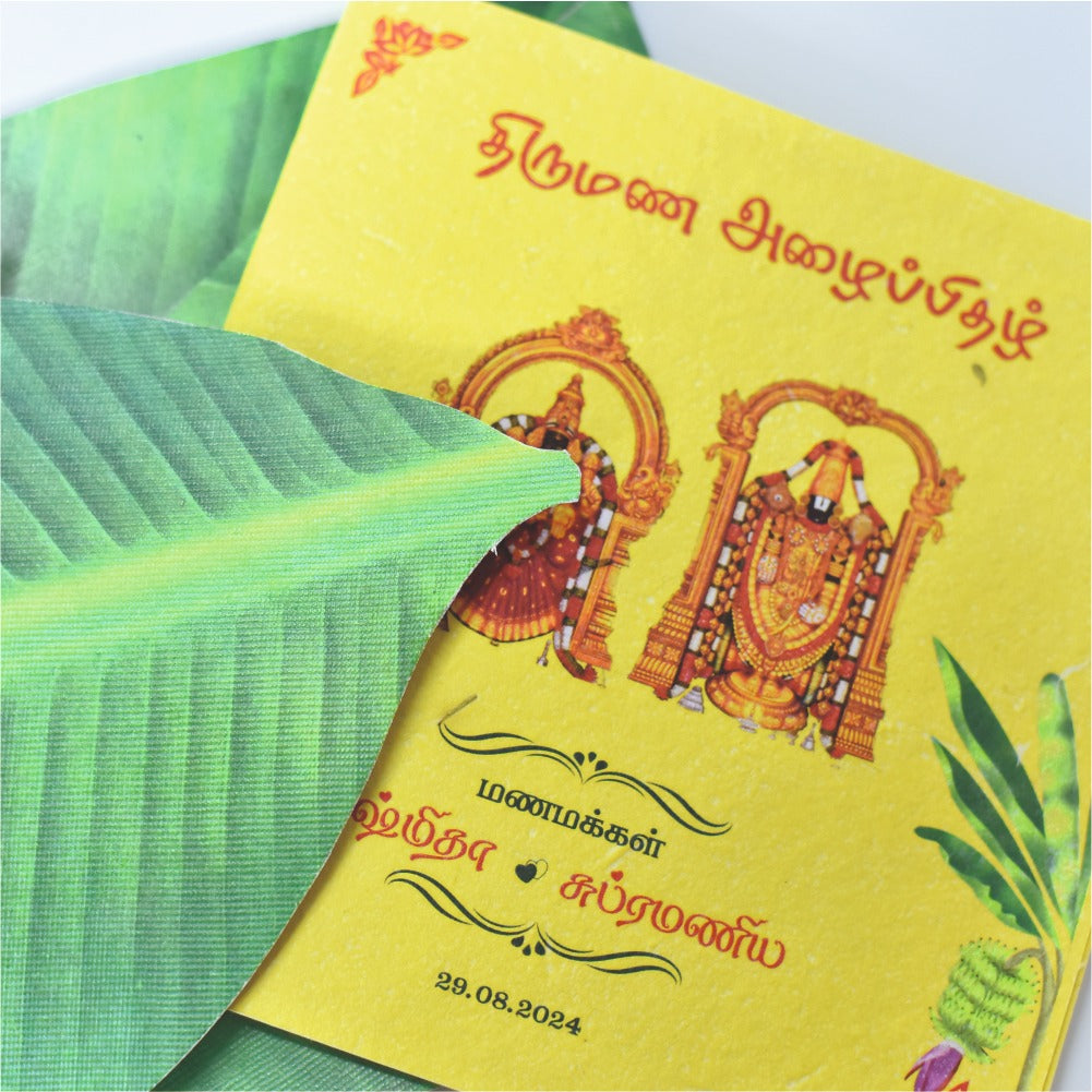 Plantable Seed Paper Invitation card with banana Leaf Style