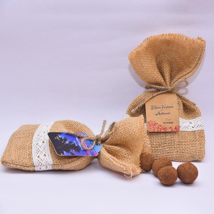 Customize Your Return Gift, Pack Of 4 Seed Balls With Designer Jute bag